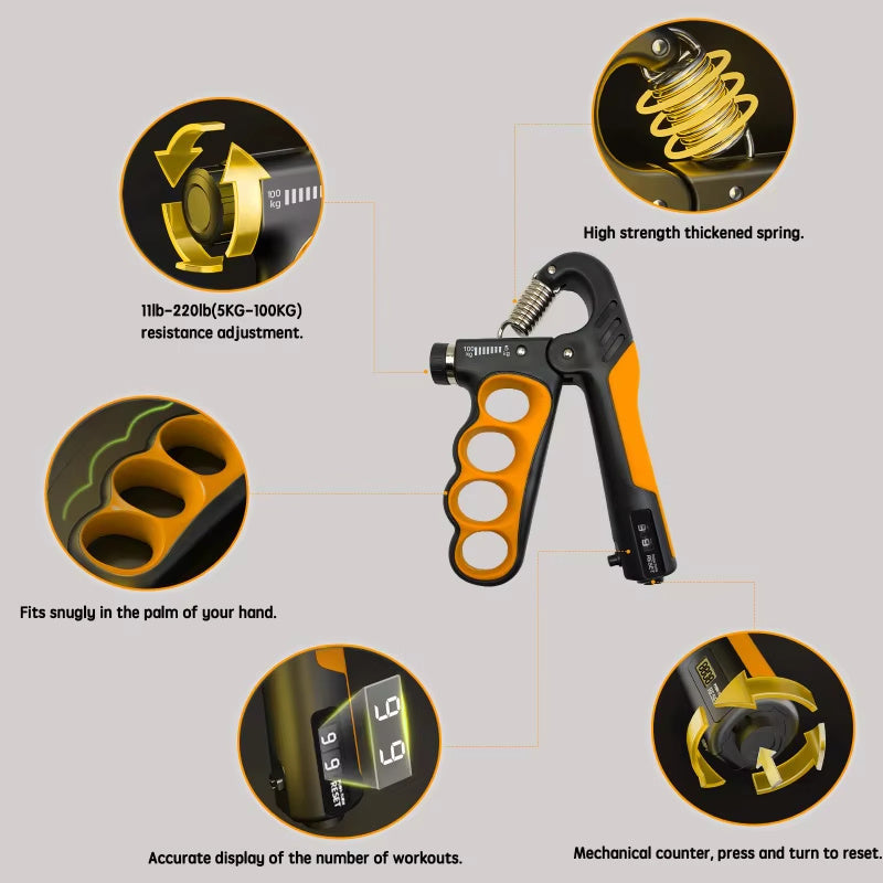 Adjustable Hand Grip Strengthener – 5–100kg Wrist & Forearm Trainer
