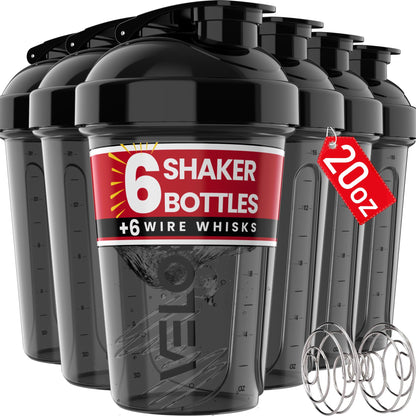 VELOMIX 6-Pack 20oz Protein Shaker Bottles – Black Set