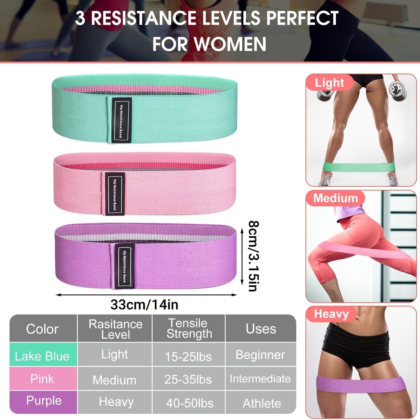 3pcs Resistance Bands for Legs & Butt – Yoga Fitness Workout Set